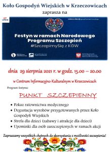 Plakat informacyjny dotyczący festynu organiazowanego przez Koło Gospodyń Wiejskich w Krzeczowicach