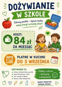 Plakat informacyjny nt dożywiania w szkole.