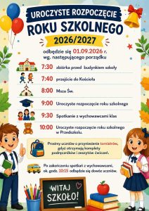 Plakat informacyjny nt. rozpoczęcia roku szkolnego.