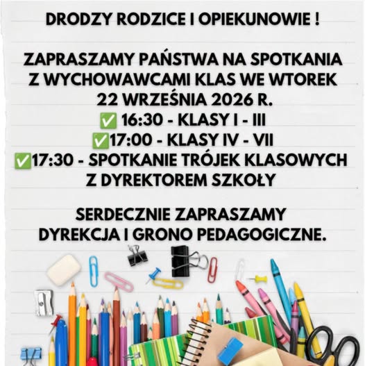 Plakat informacyjny dotyczący spotkania z wychowawcami.
